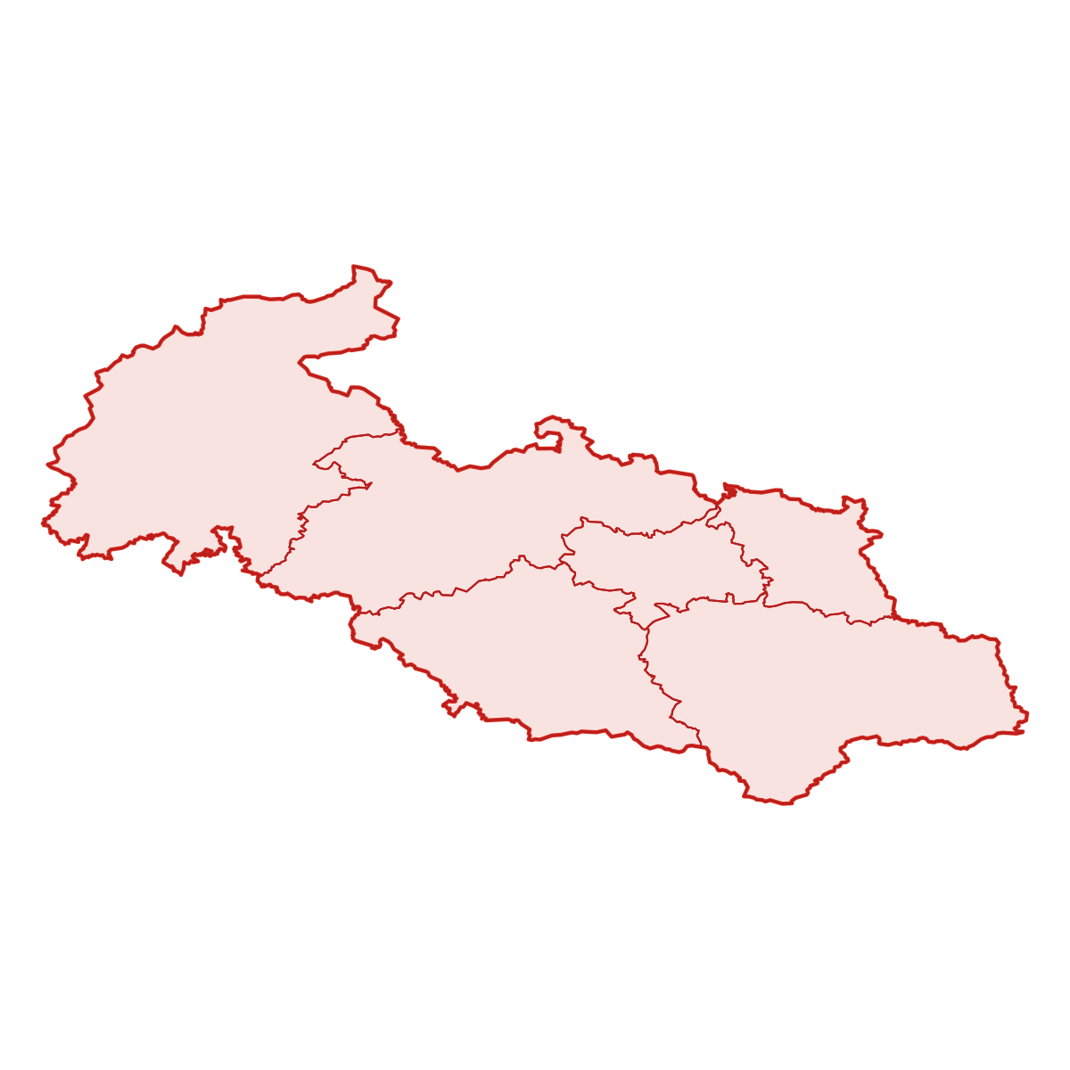 Mapa kraje Moravskoslezský kraj s okresy